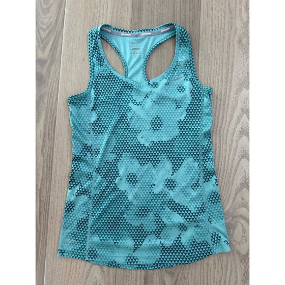 Nike Dri-Fit XS Womens Racerback Athletic Tank Top Teal Blue Floral Pattern Ligh - Picture 1 of 4